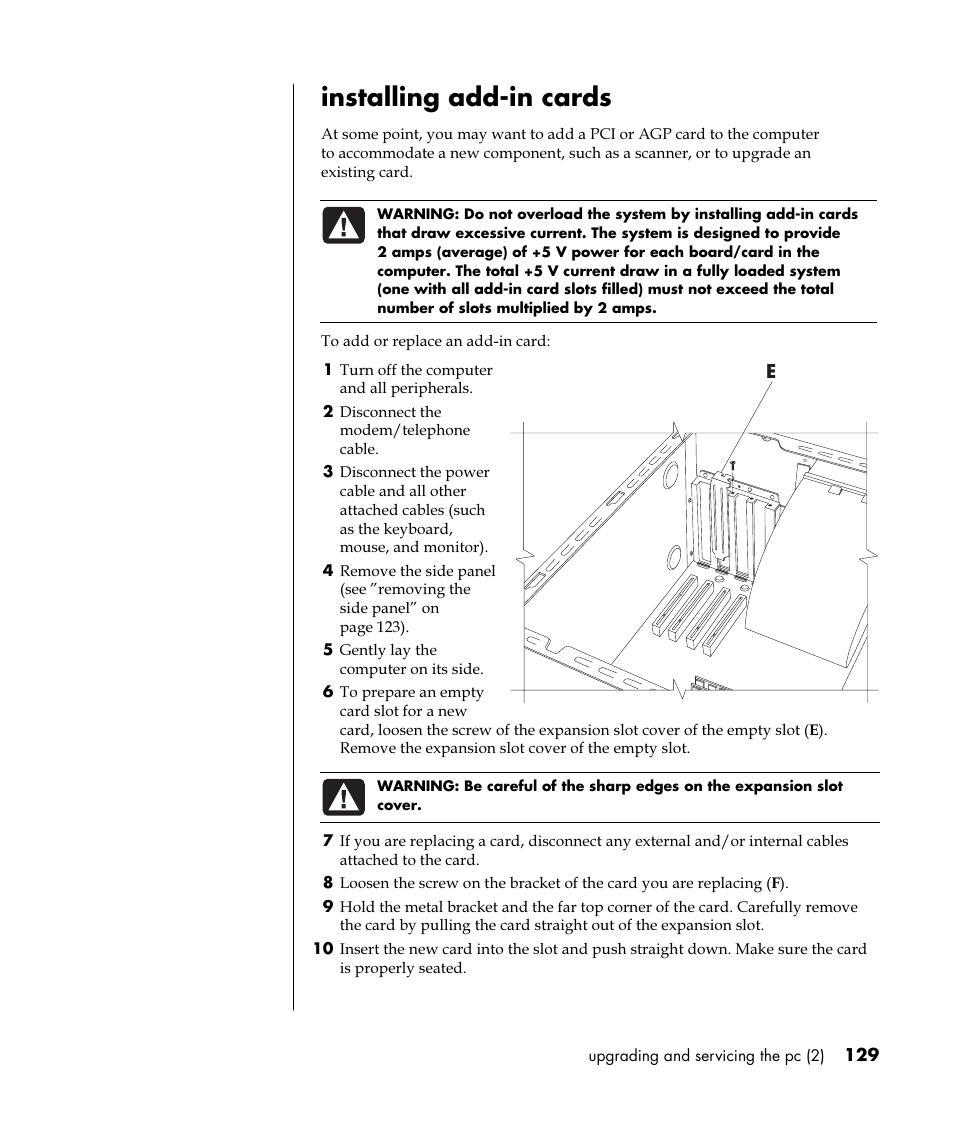 Installing add-in cards | HP Pavilion t350.uk Desktop PC User Manual | Page 137 / 156