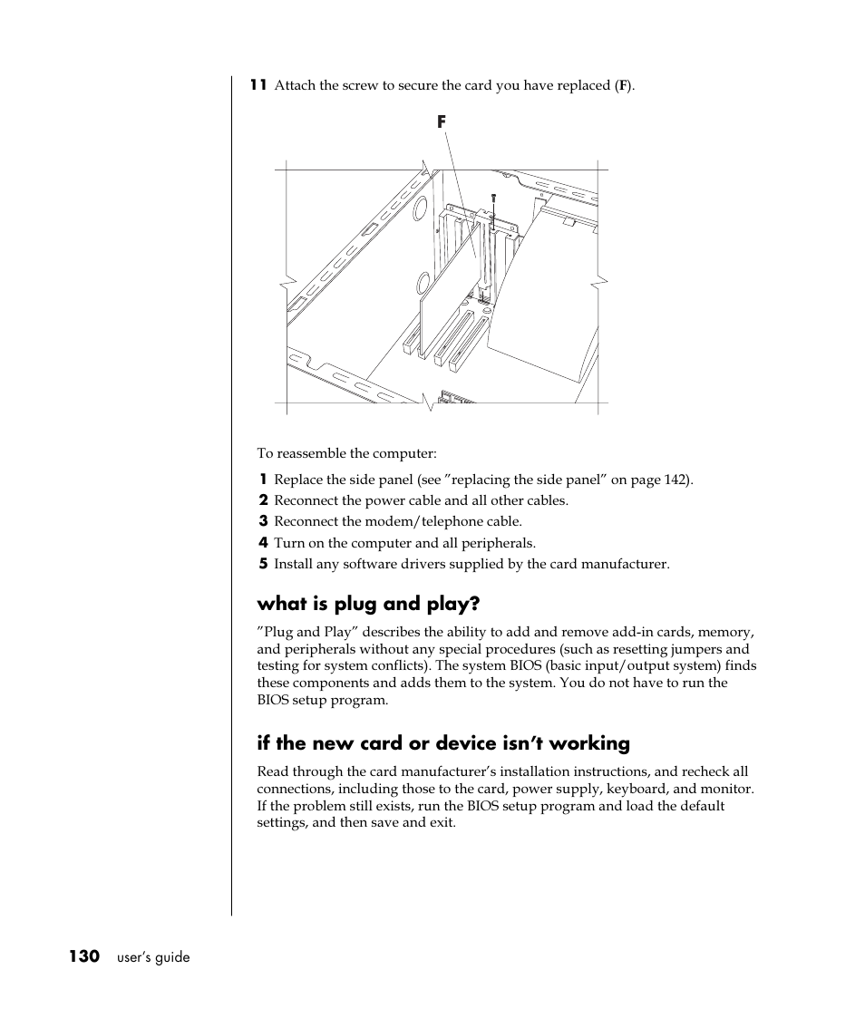 What is plug and play, If the new card or device isn’t working | HP Pavilion t350.uk Desktop PC User Manual | Page 138 / 156