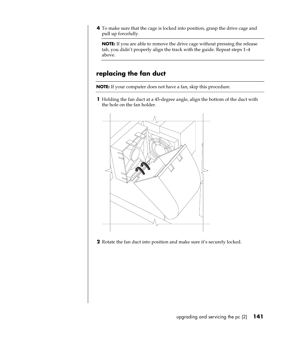 Replacing the fan duct | HP Pavilion t350.uk Desktop PC User Manual | Page 149 / 156