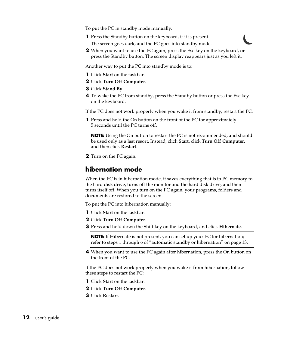 Hibernation mode | HP Pavilion t350.uk Desktop PC User Manual | Page 20 / 156