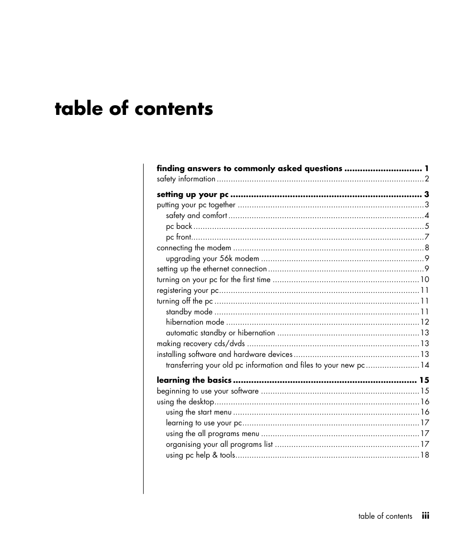 HP Pavilion t350.uk Desktop PC User Manual | Page 3 / 156