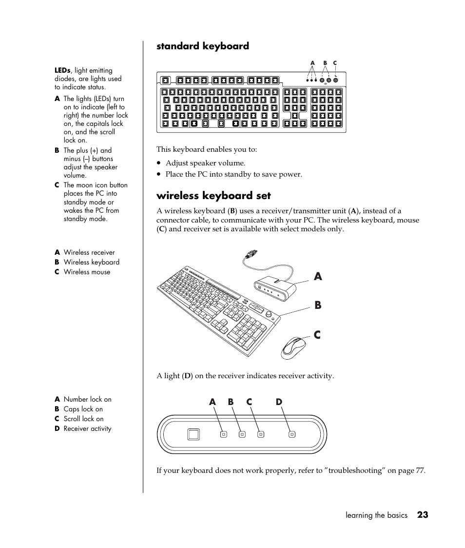 Ab c, Wireless keyboard set | HP Pavilion t350.uk Desktop PC User Manual | Page 31 / 156