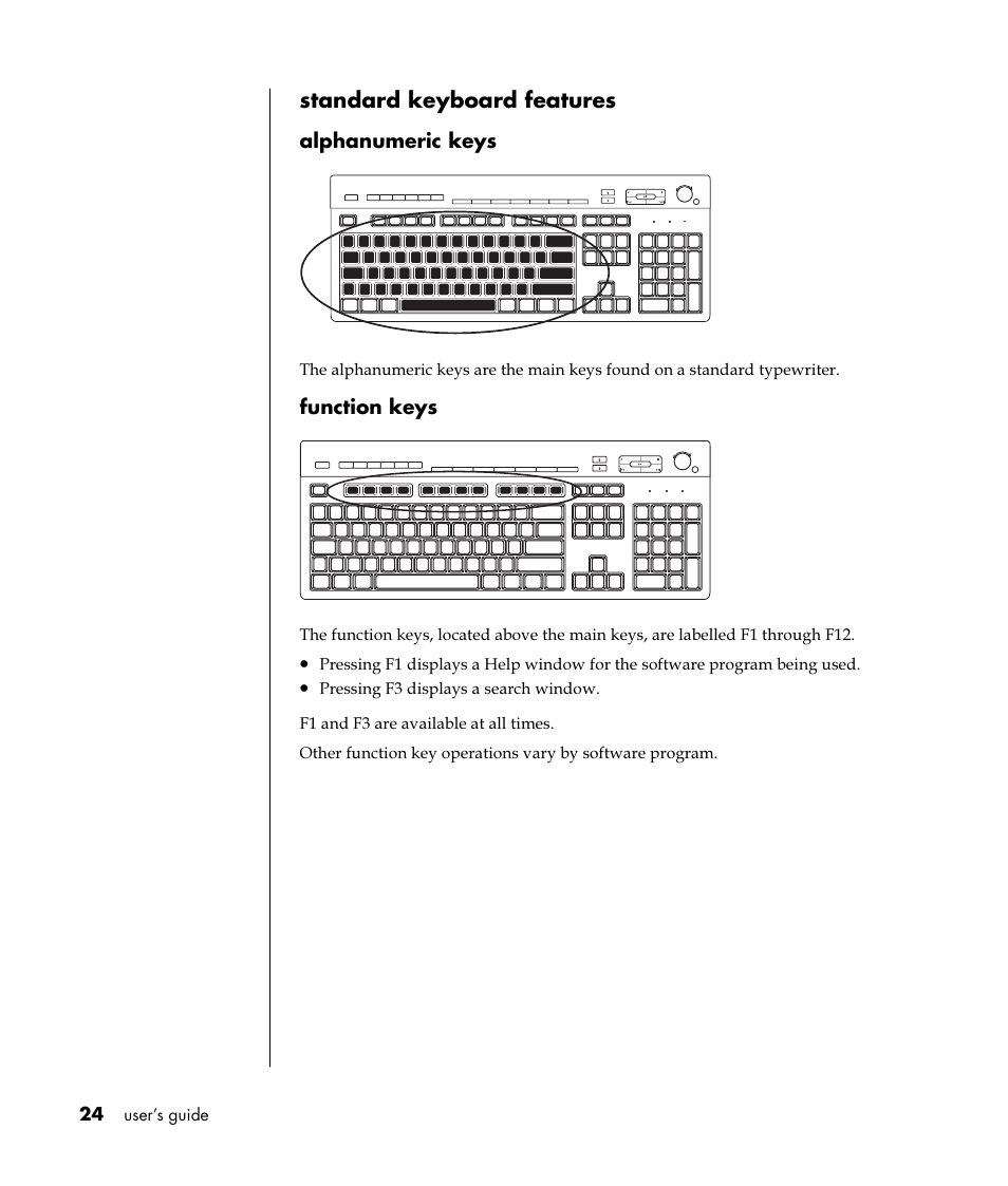 Standard keyboard features | HP Pavilion t350.uk Desktop PC User Manual | Page 32 / 156