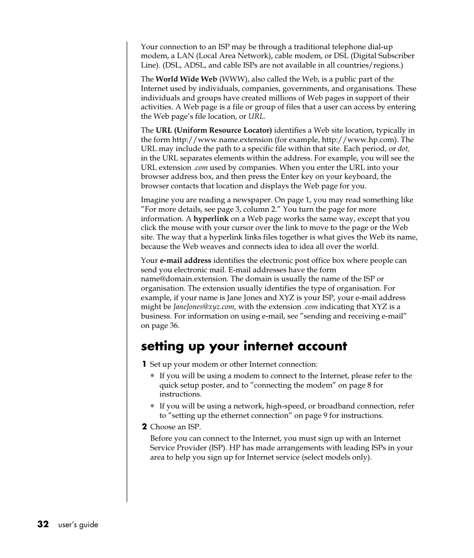 Setting up your internet account | HP Pavilion t350.uk Desktop PC User Manual | Page 40 / 156