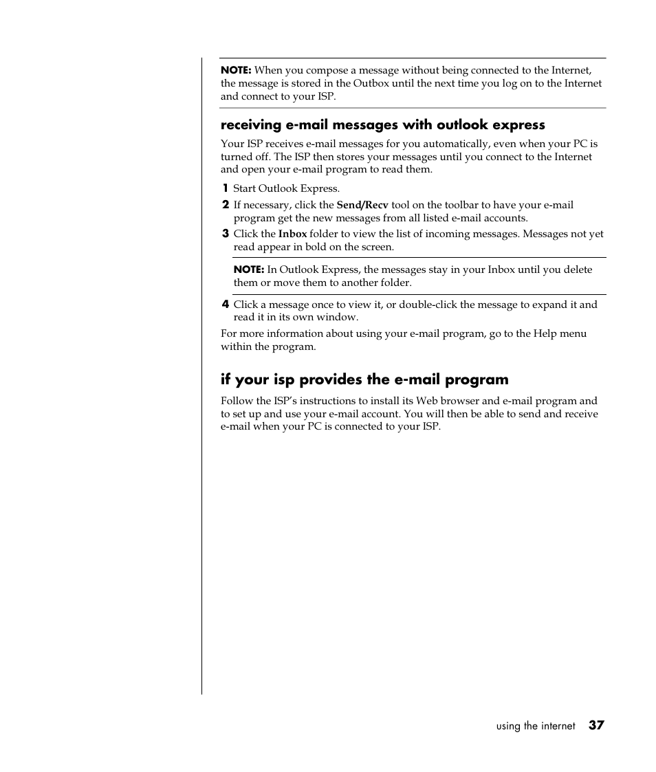 If your isp provides the e-mail program | HP Pavilion t350.uk Desktop PC User Manual | Page 45 / 156