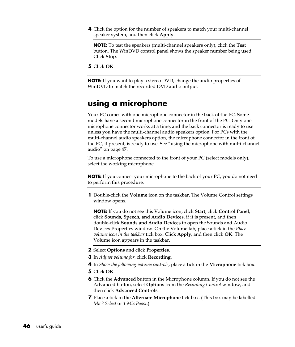 Using a microphone | HP Pavilion t350.uk Desktop PC User Manual | Page 54 / 156