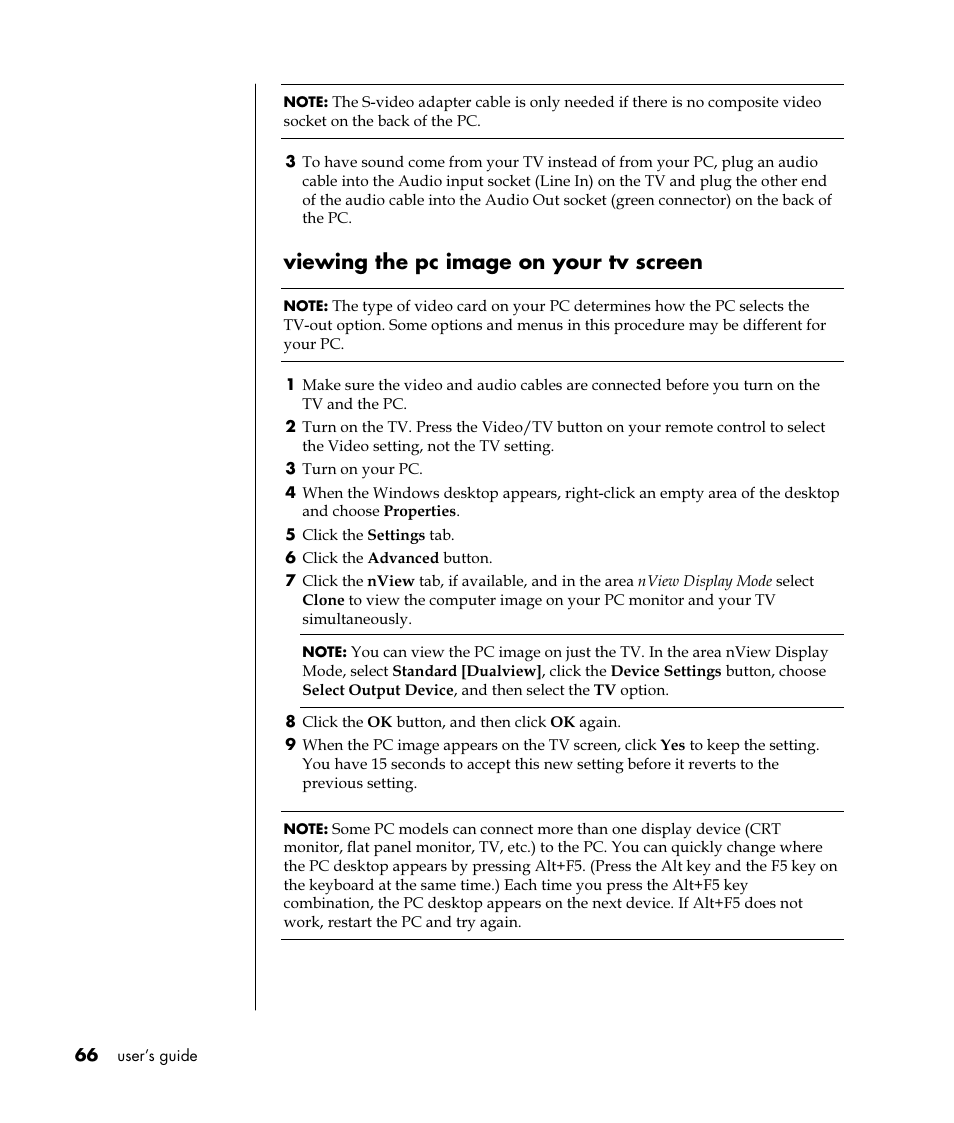 Viewing the pc image on your tv screen | HP Pavilion t350.uk Desktop PC User Manual | Page 74 / 156