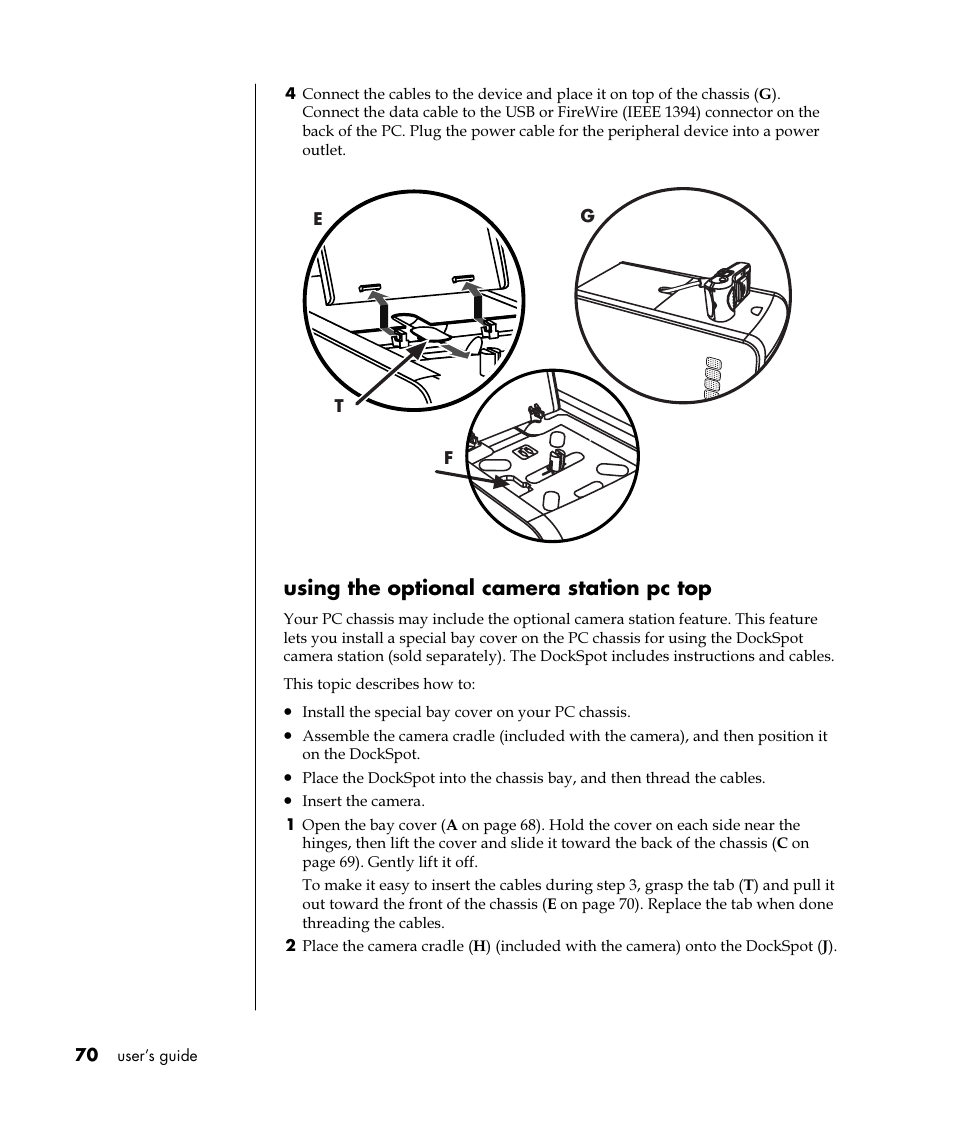 Using the optional camera station pc top | HP Pavilion t350.uk Desktop PC User Manual | Page 78 / 156