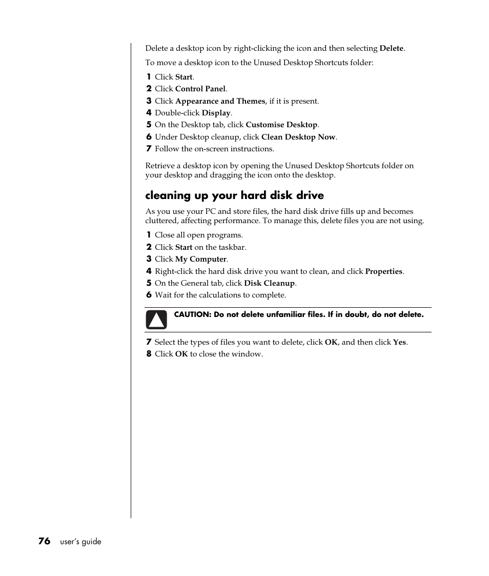 Cleaning up your hard disk drive | HP Pavilion t350.uk Desktop PC User Manual | Page 84 / 156