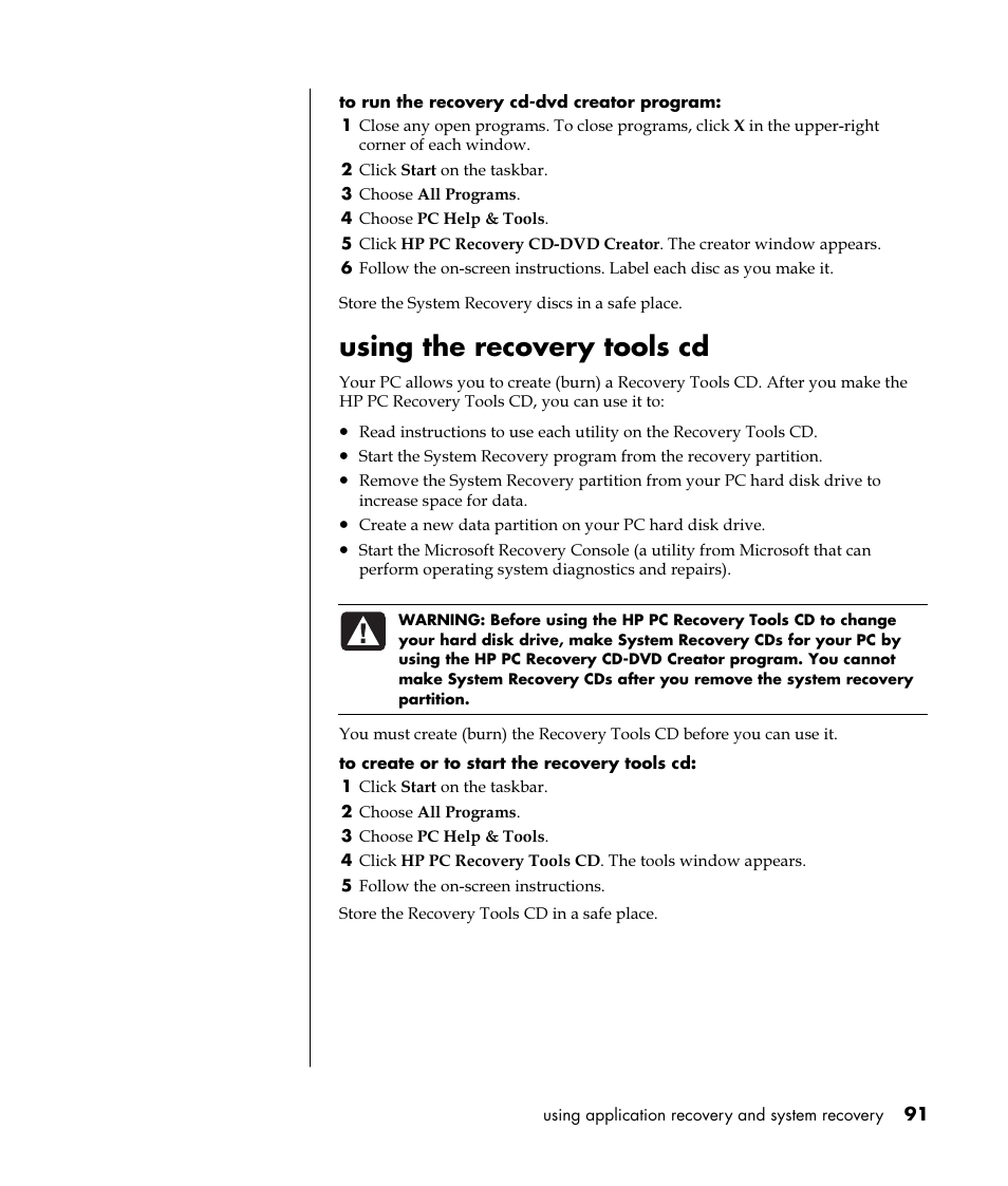 Using the recovery tools cd | HP Pavilion t350.uk Desktop PC User Manual | Page 99 / 156