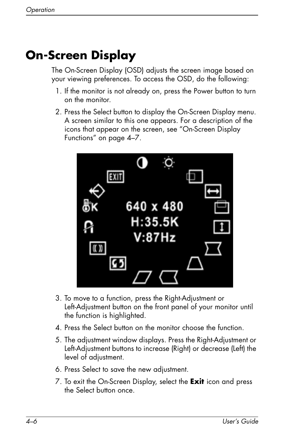 On-screen display | HP Pavilion v72 17 inch CRT Monitor User Manual | Page 20 / 42