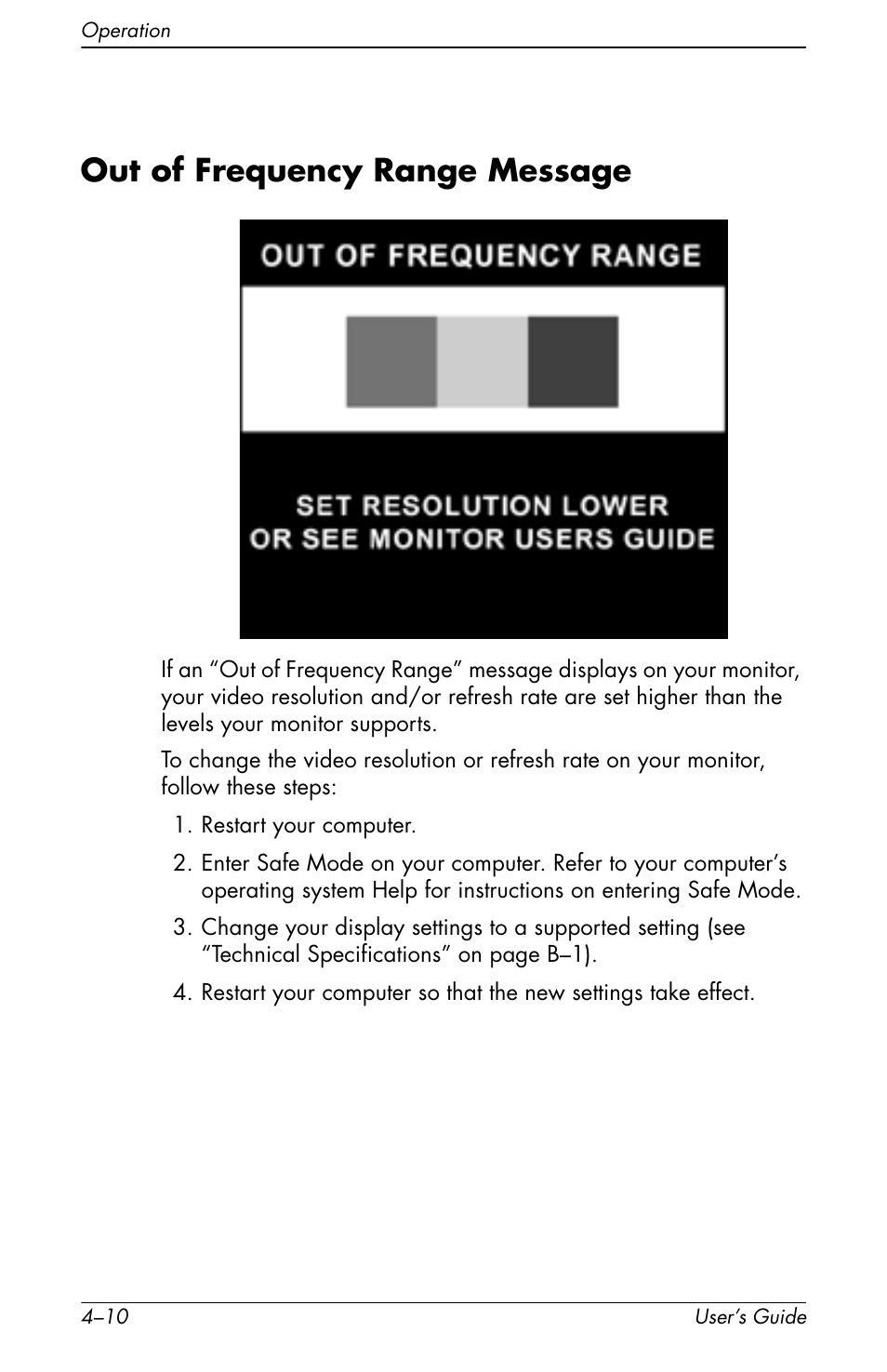 Out of frequency range message | HP Pavilion v72 17 inch CRT Monitor User Manual | Page 24 / 42
