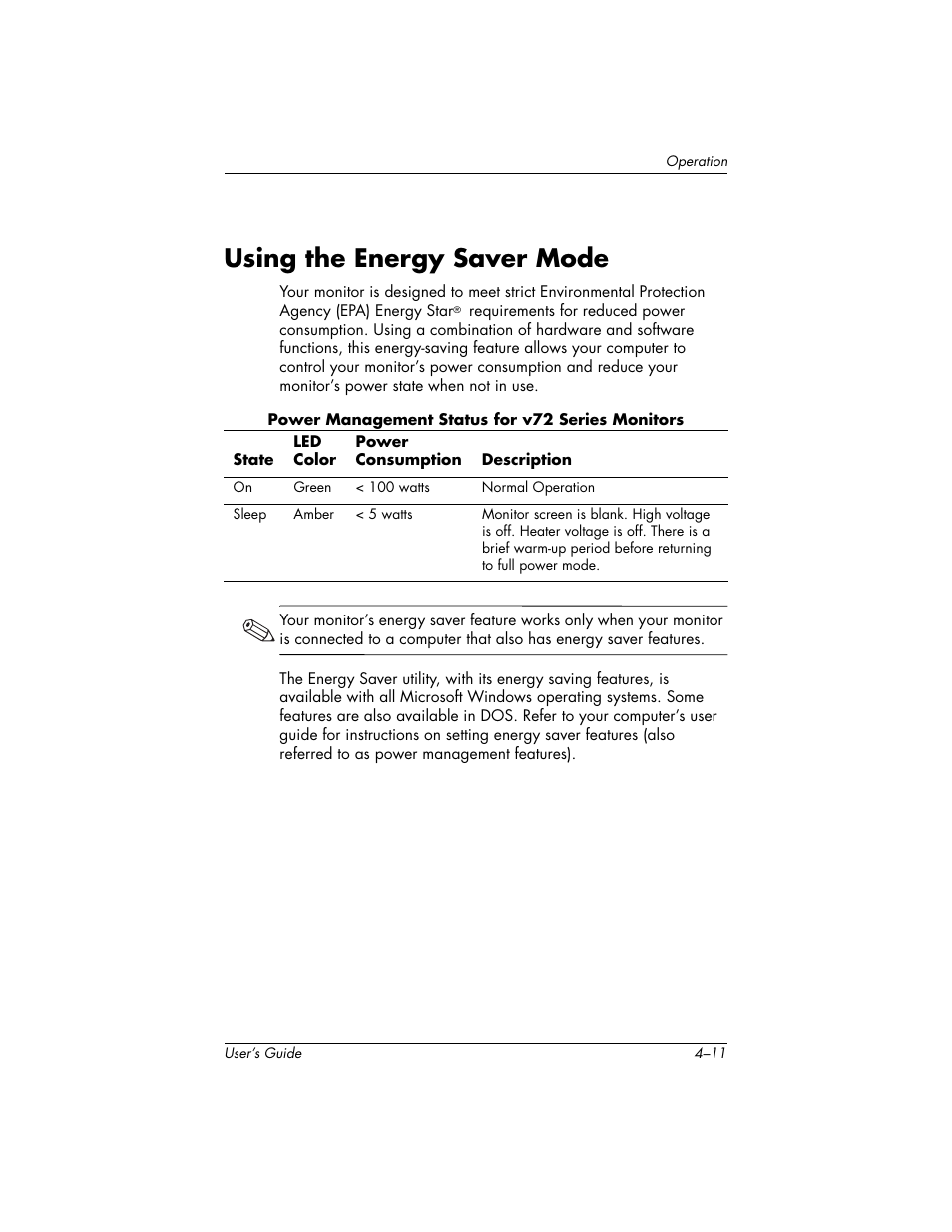 Using the energy saver mode | HP Pavilion v72 17 inch CRT Monitor User Manual | Page 25 / 42