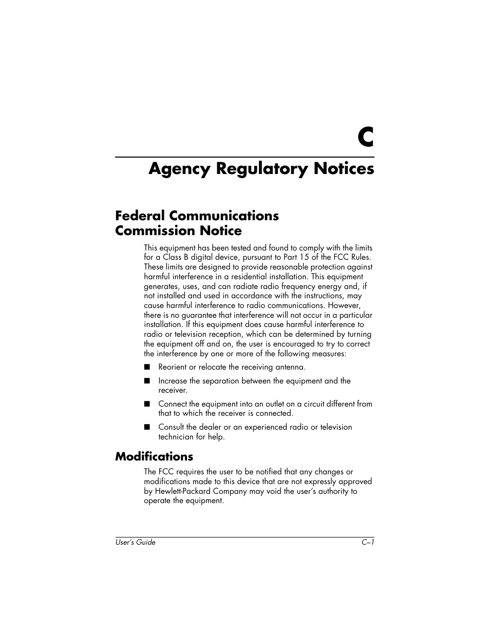 Agency regulatory notices, Federal communications commission notice | HP Pavilion v72 17 inch CRT Monitor User Manual | Page 33 / 42