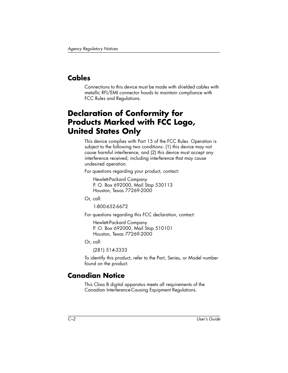 Cables, Canadian notice | HP Pavilion v72 17 inch CRT Monitor User Manual | Page 34 / 42