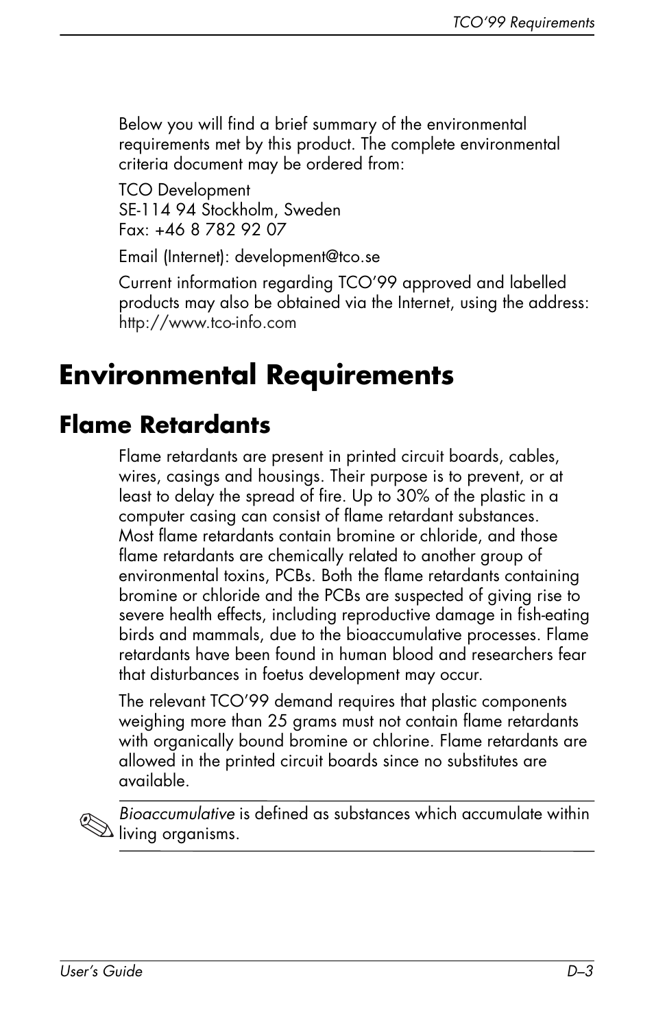 Environmental requirements, Flame retardants | HP Pavilion v72 17 inch CRT Monitor User Manual | Page 39 / 42