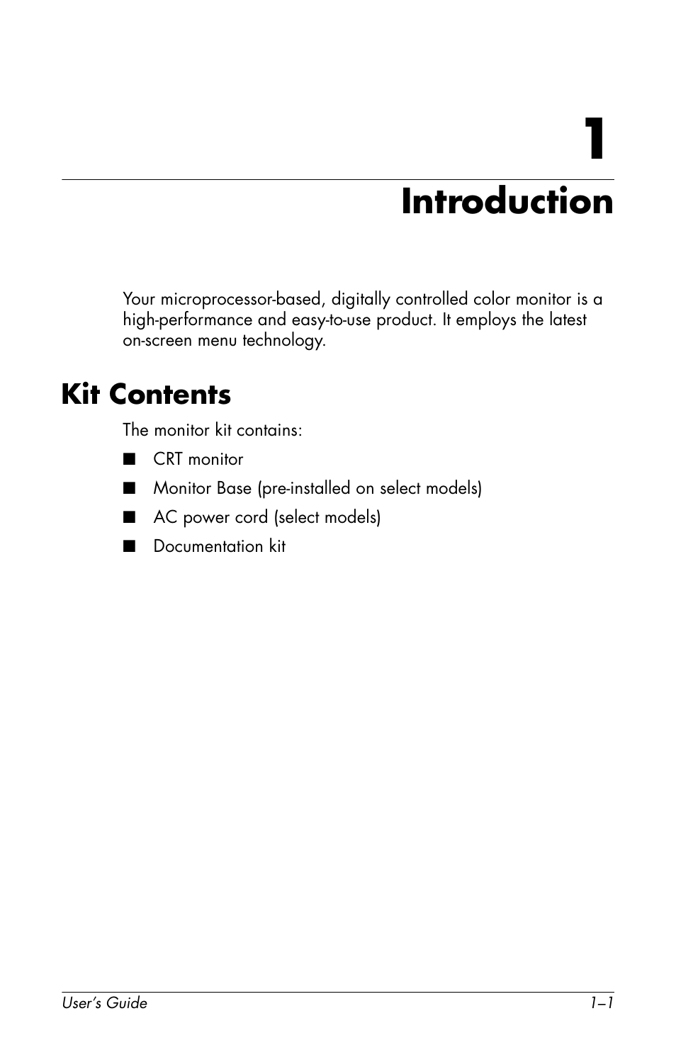 Introduction, Kit contents | HP Pavilion v72 17 inch CRT Monitor User Manual | Page 5 / 42