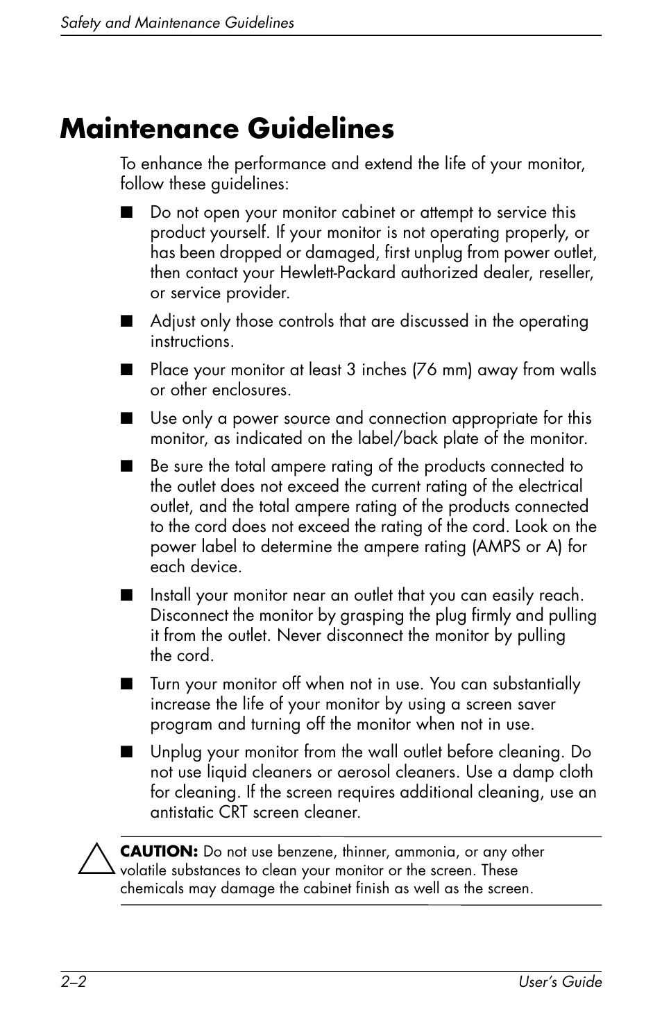 Maintenance guidelines | HP Pavilion v72 17 inch CRT Monitor User Manual | Page 8 / 42