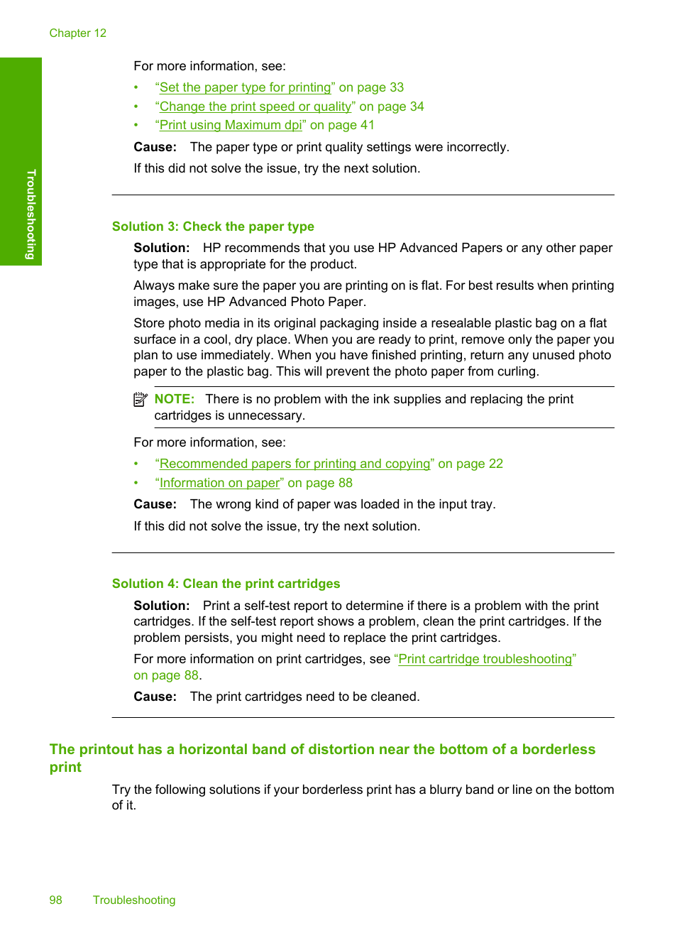 Solution 3: check the paper type, Solution 4: clean the print cartridges | HP Deskjet F4210 All-in-One Printer User Manual | Page 100 / 220