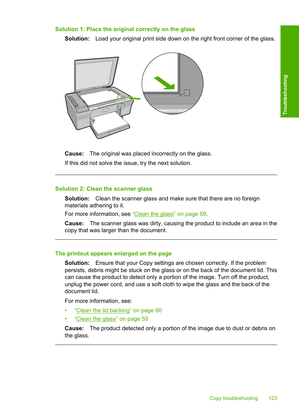 Solution 2: clean the scanner glass | HP Deskjet F4210 All-in-One Printer User Manual | Page 125 / 220