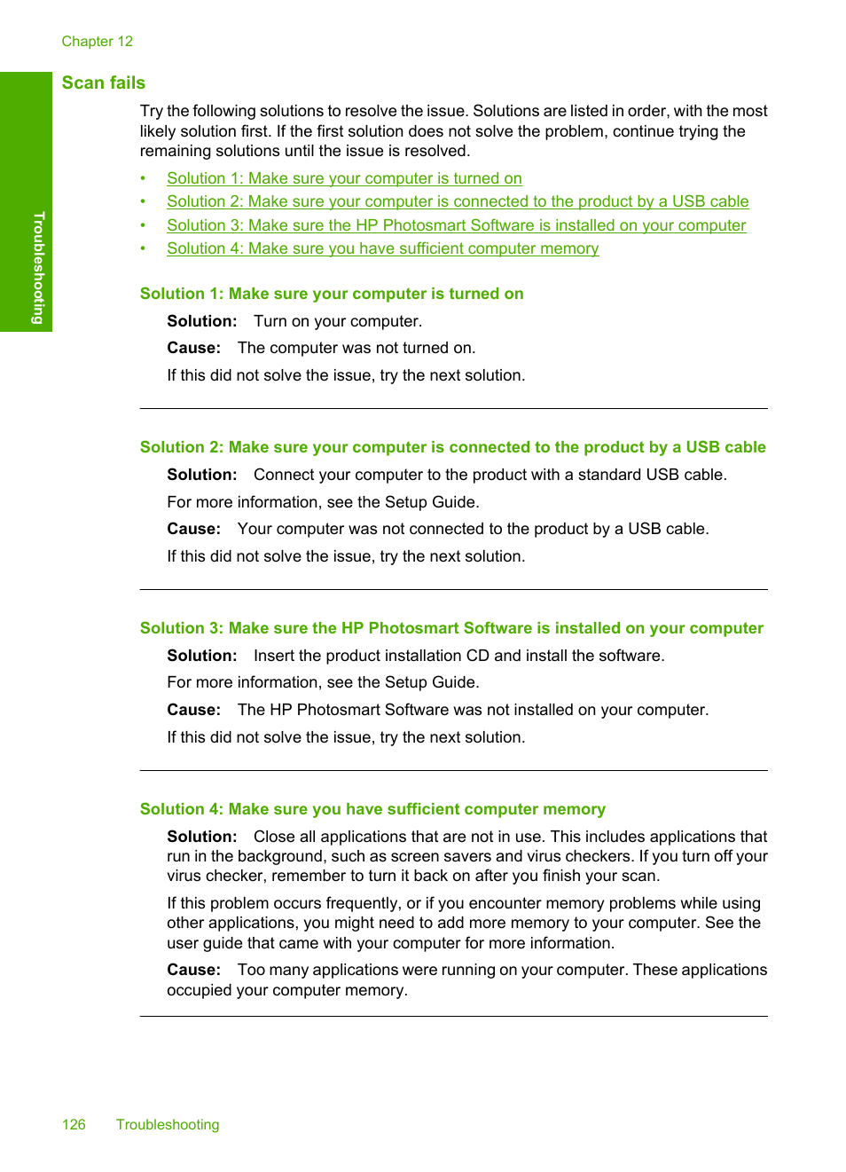 Scan fails | HP Deskjet F4210 All-in-One Printer User Manual | Page 128 / 220