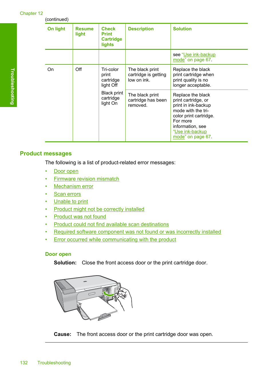Product messages | HP Deskjet F4210 All-in-One Printer User Manual | Page 134 / 220