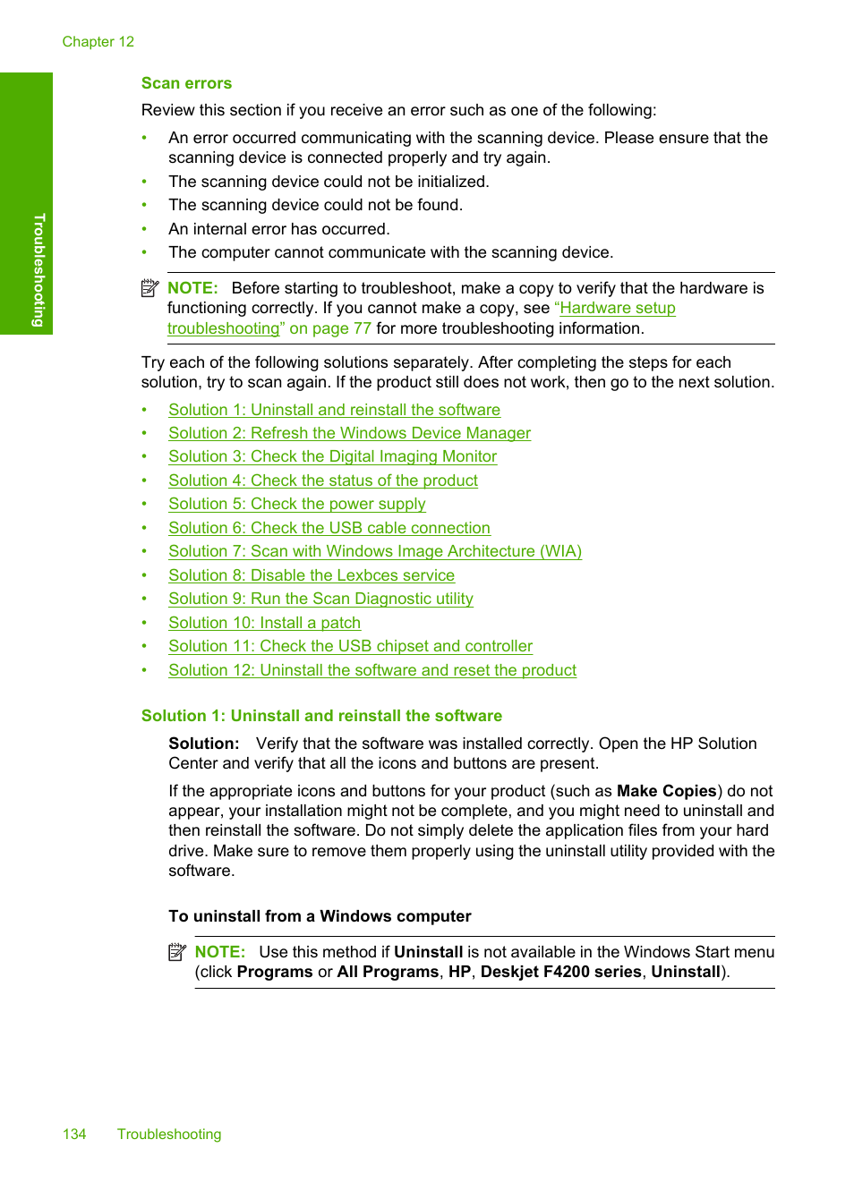 Scan errors | HP Deskjet F4210 All-in-One Printer User Manual | Page 136 / 220