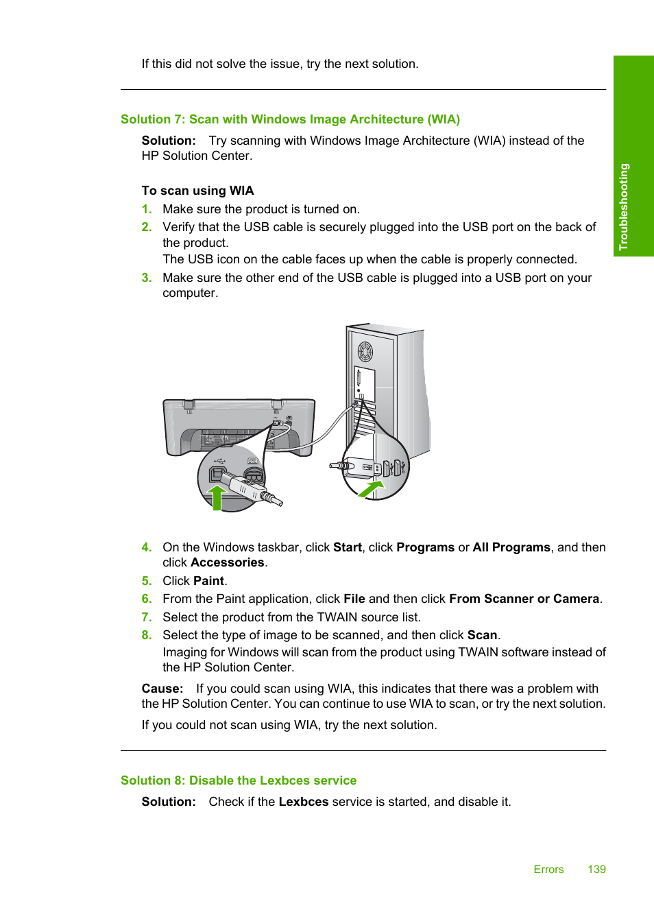 Solution 8: disable the lexbces service | HP Deskjet F4210 All-in-One Printer User Manual | Page 141 / 220