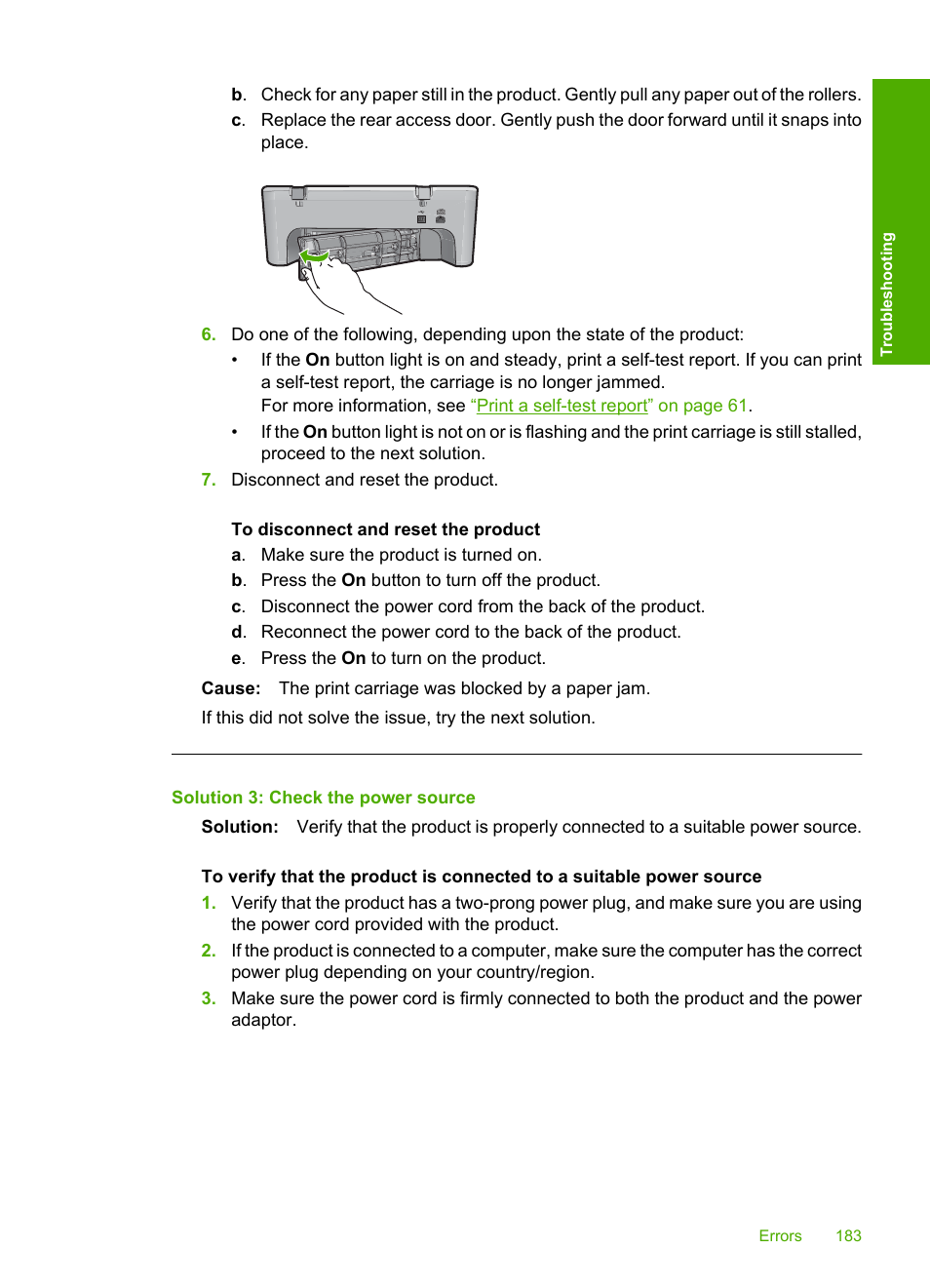 Solution 3: check the power source | HP Deskjet F4210 All-in-One Printer User Manual | Page 185 / 220