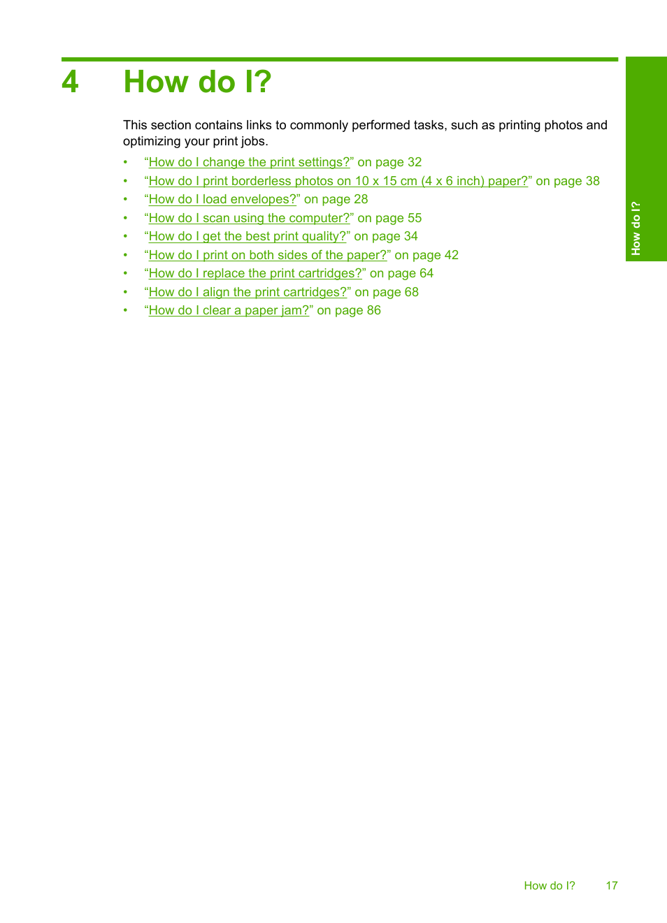 How do i, 4 how do i, 4how do i | HP Deskjet F4210 All-in-One Printer User Manual | Page 19 / 220