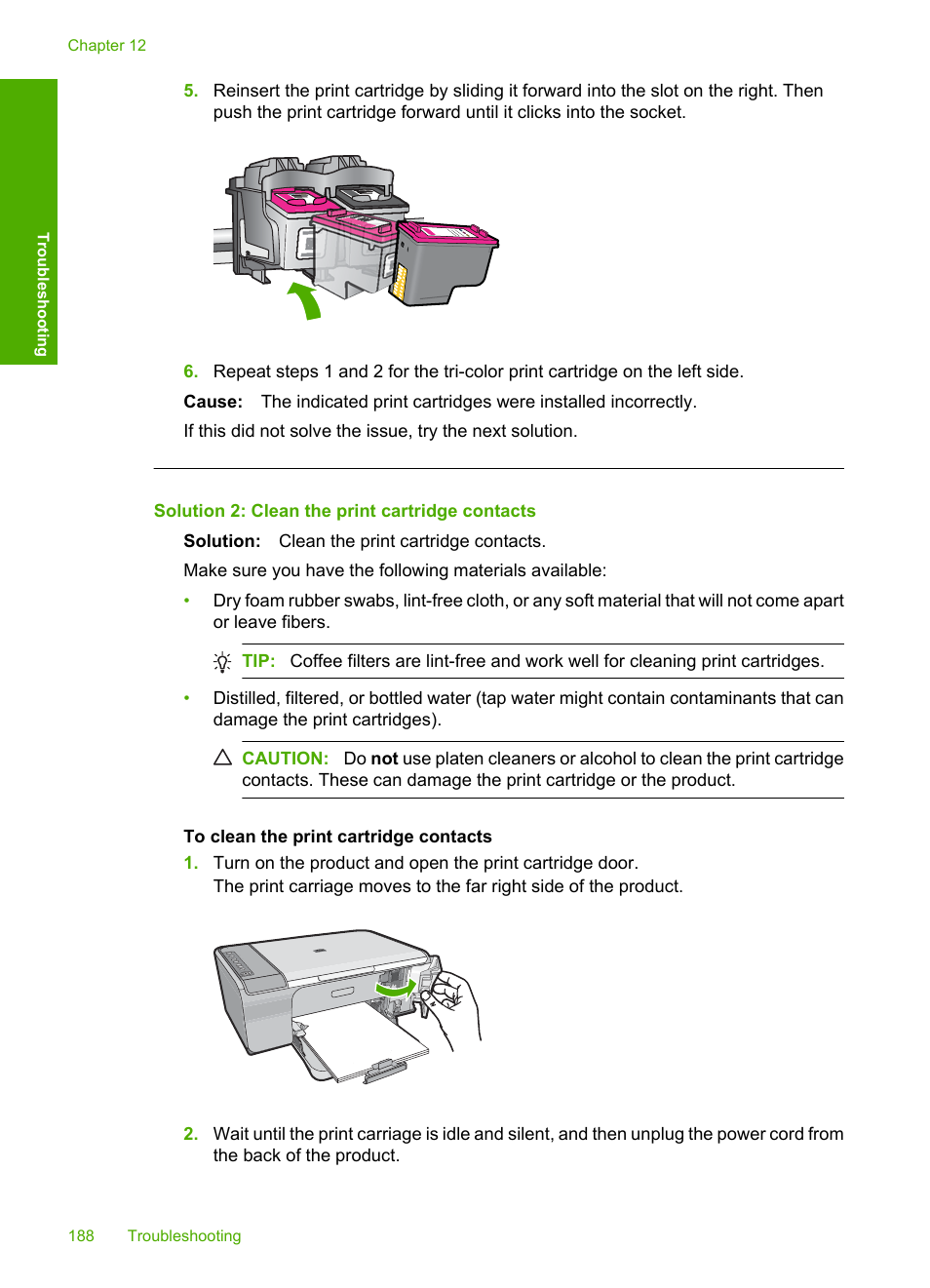 Solution 2: clean the print cartridge contacts | HP Deskjet F4210 All-in-One Printer User Manual | Page 190 / 220