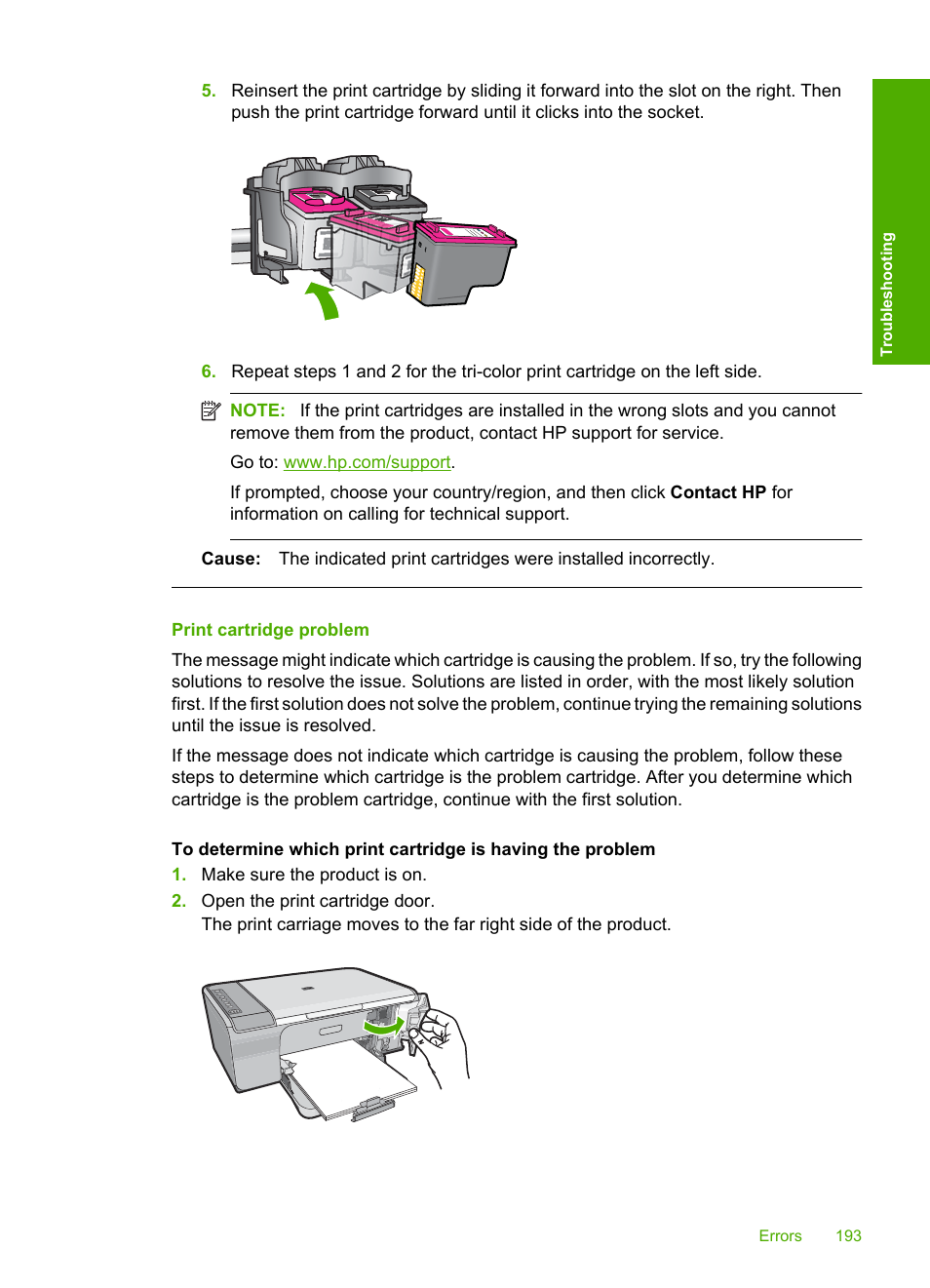 Print cartridge problem | HP Deskjet F4210 All-in-One Printer User Manual | Page 195 / 220