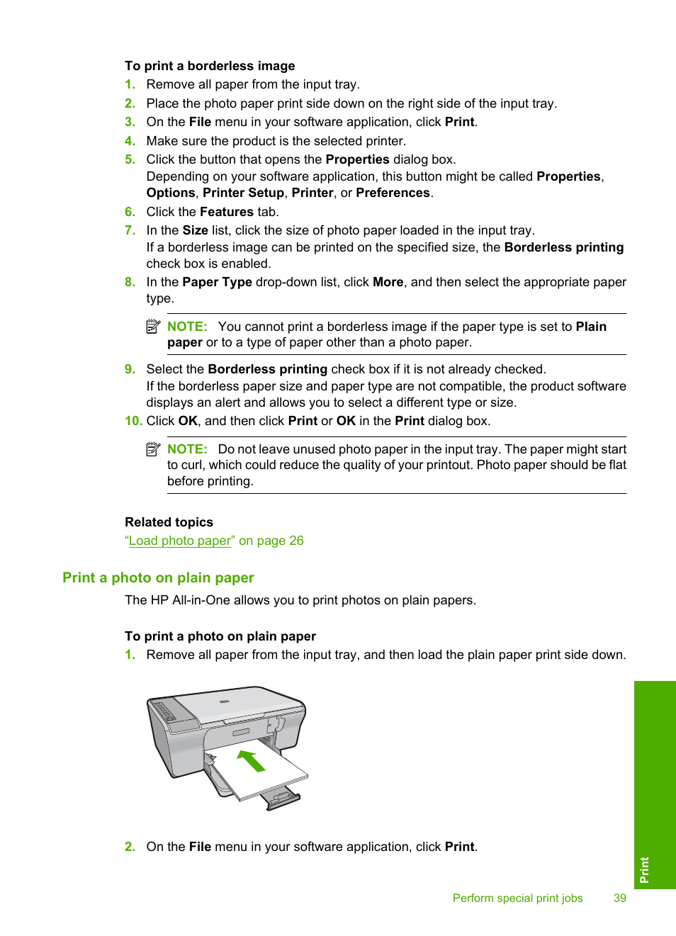Print a photo on plain paper | HP Deskjet F4210 All-in-One Printer User Manual | Page 41 / 220