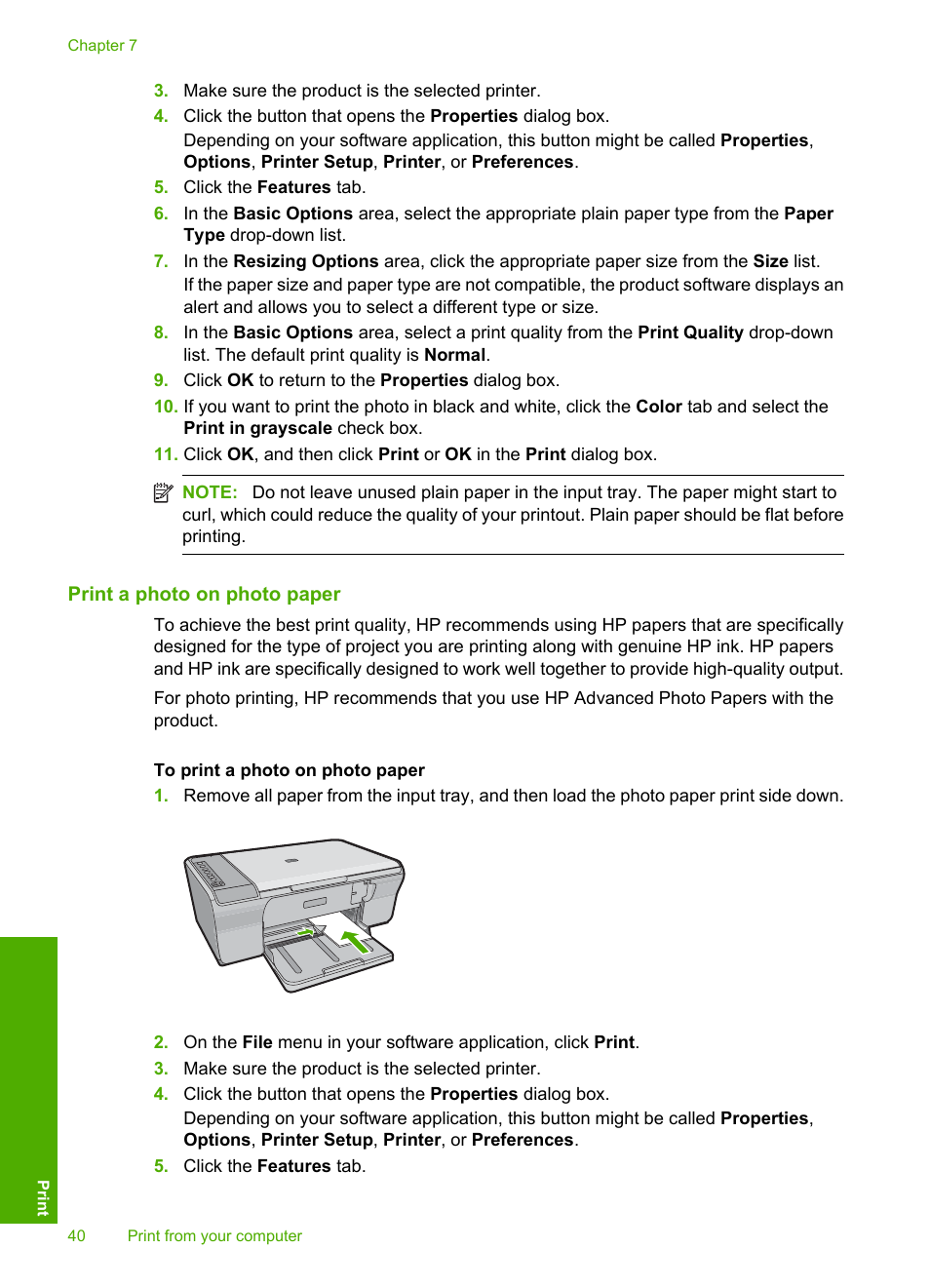 Print a photo on photo paper | HP Deskjet F4210 All-in-One Printer User Manual | Page 42 / 220