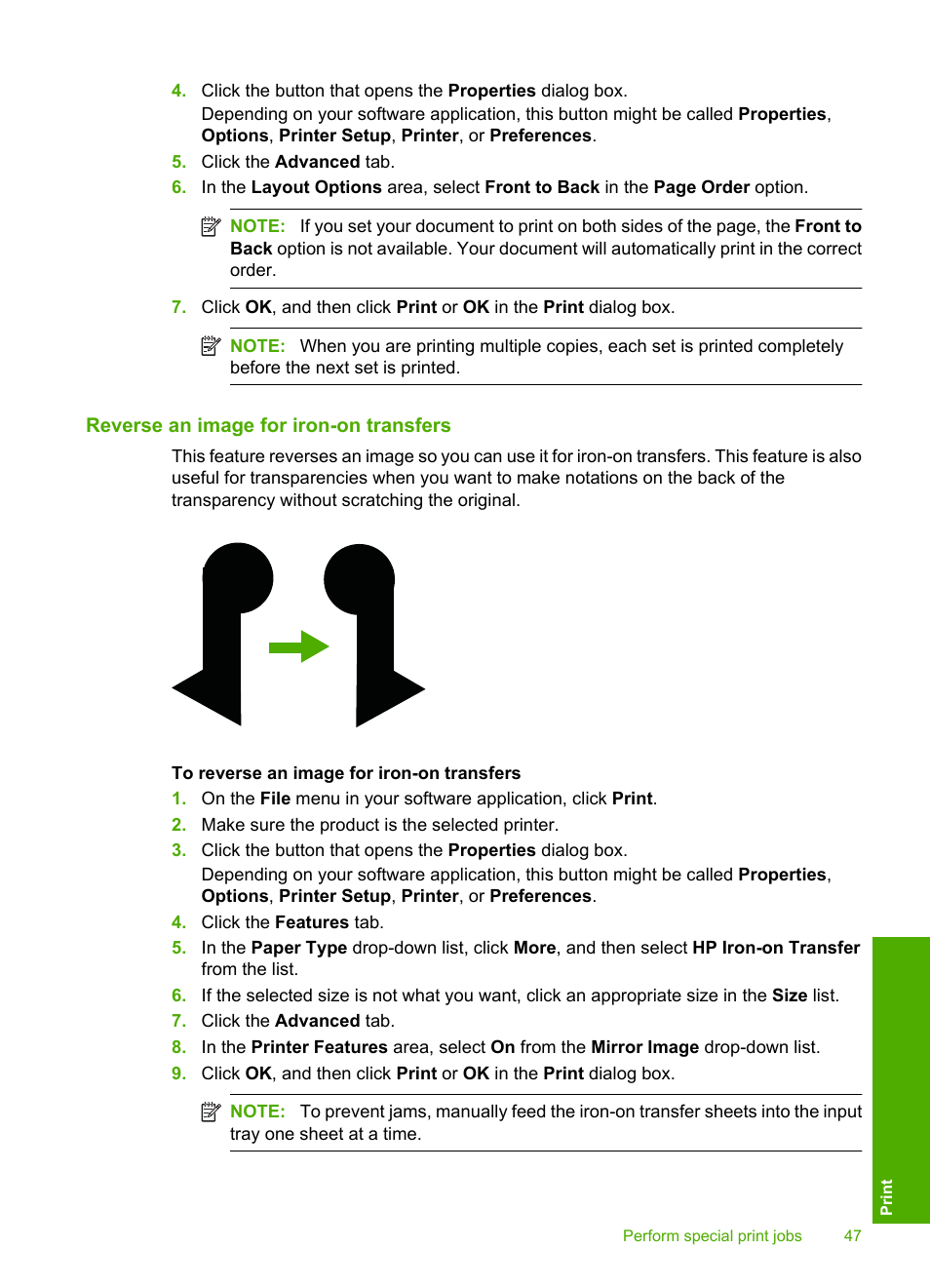 Reverse an image for iron-on transfers | HP Deskjet F4210 All-in-One Printer User Manual | Page 49 / 220