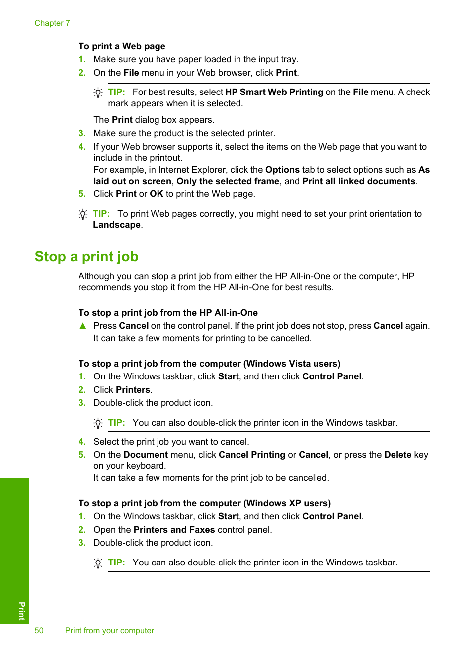 Stop a print job | HP Deskjet F4210 All-in-One Printer User Manual | Page 52 / 220