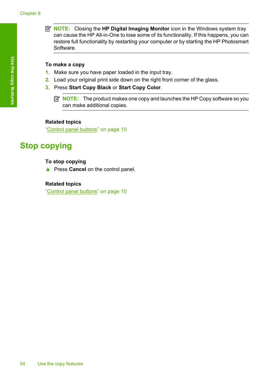 Stop copying | HP Deskjet F4210 All-in-One Printer User Manual | Page 56 / 220