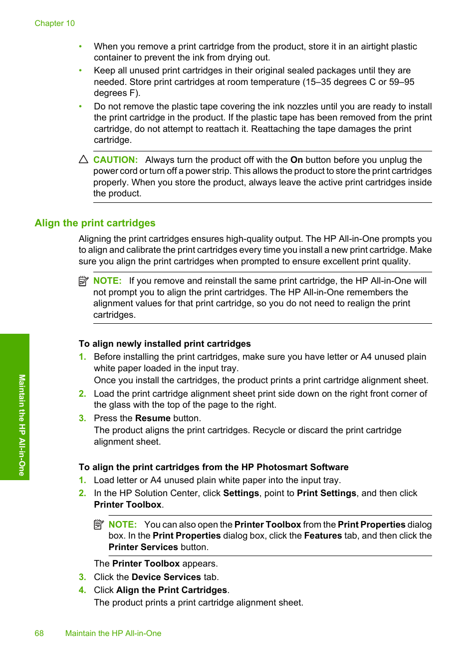 Align the print cartridges | HP Deskjet F4210 All-in-One Printer User Manual | Page 70 / 220