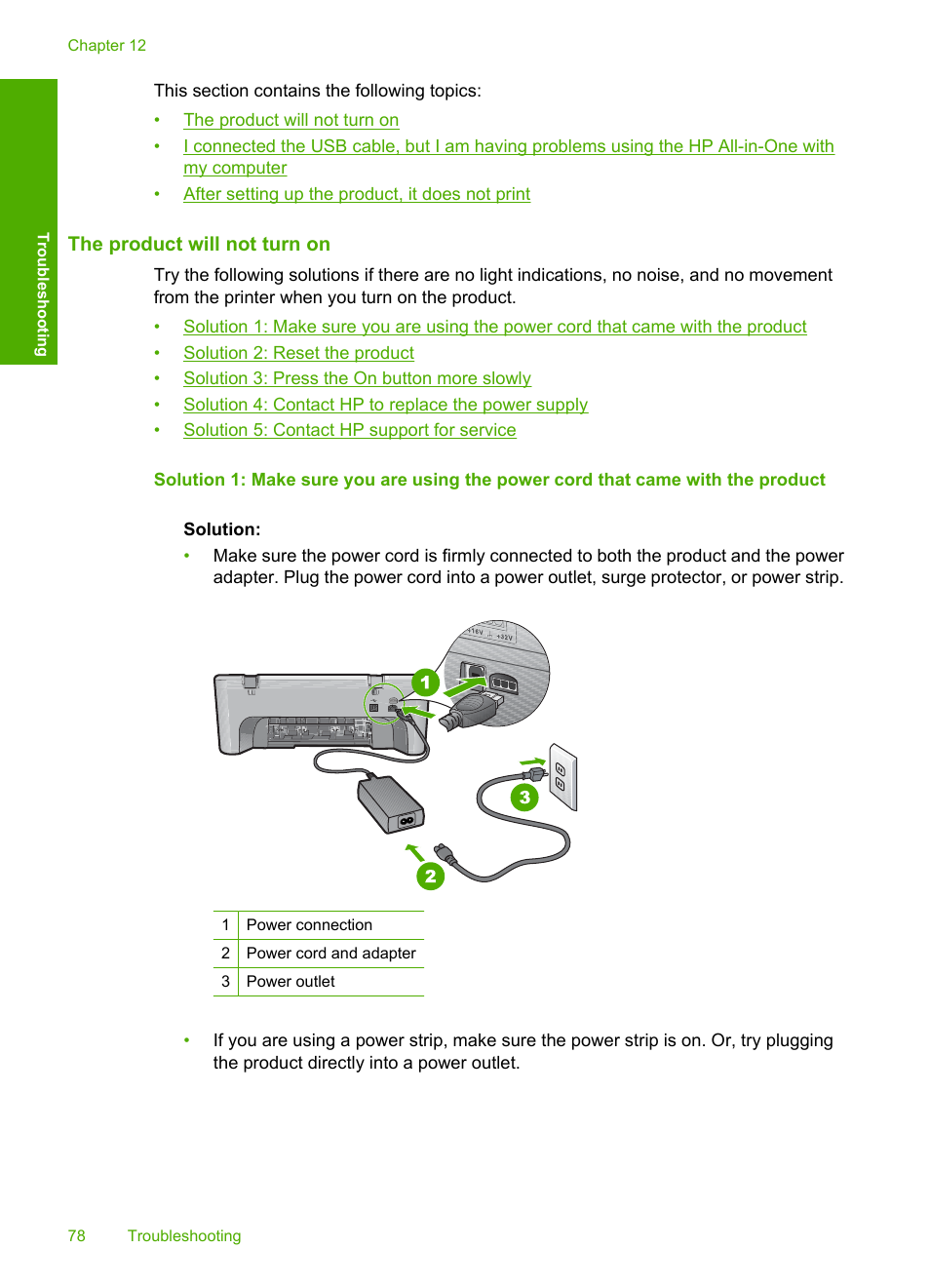 The product will not turn on | HP Deskjet F4210 All-in-One Printer User Manual | Page 80 / 220