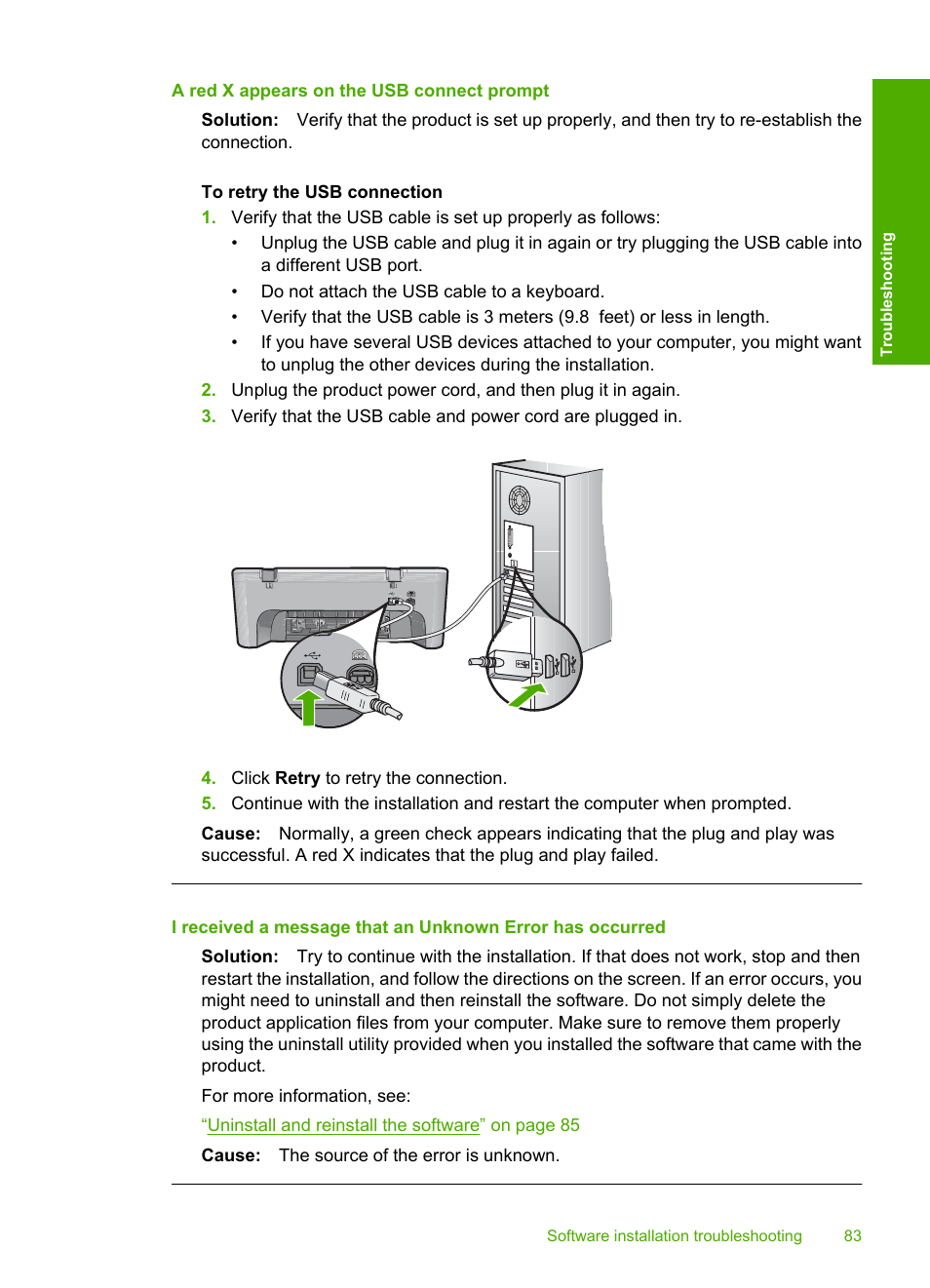 A red x appears on the usb connect prompt | HP Deskjet F4210 All-in-One Printer User Manual | Page 85 / 220