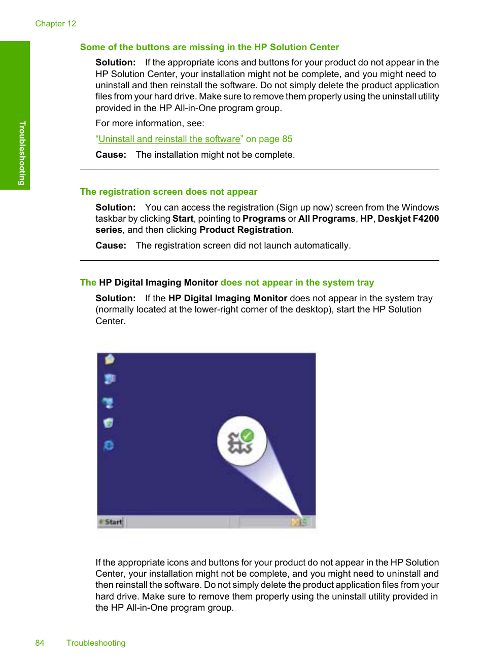 The registration screen does not appear | HP Deskjet F4210 All-in-One Printer User Manual | Page 86 / 220