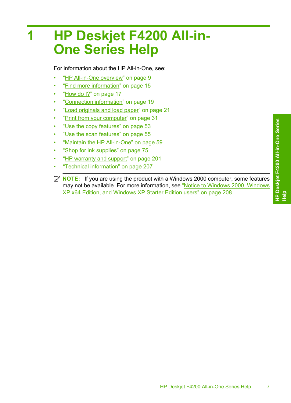 Hp deskjet f4200 all-in-one series help, 1 hp deskjet f4200 all-in-one series help | HP Deskjet F4210 All-in-One Printer User Manual | Page 9 / 220