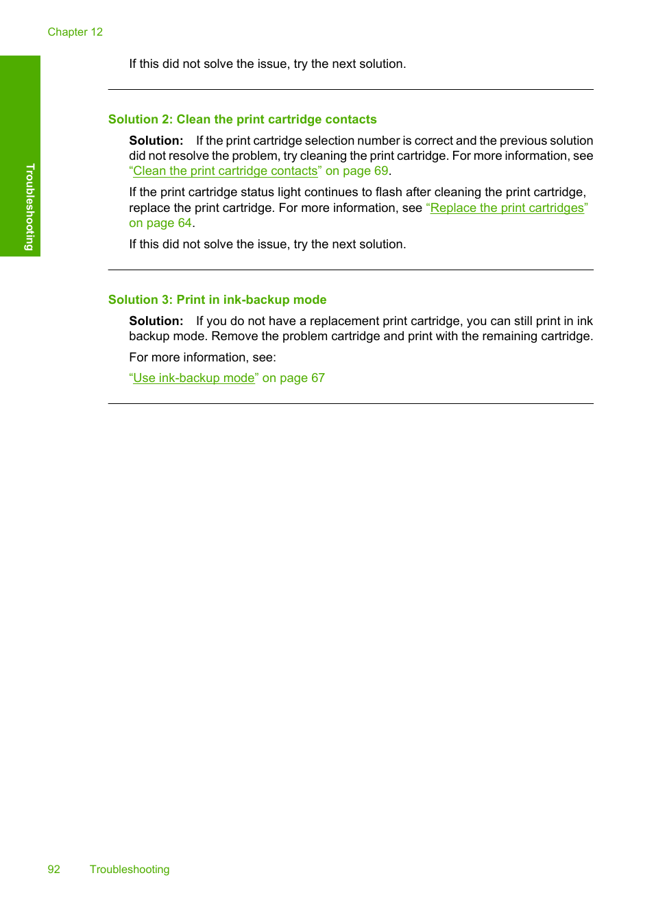 Solution 2: clean the print cartridge contacts, Solution 3: print in ink-backup mode | HP Deskjet F4210 All-in-One Printer User Manual | Page 94 / 220