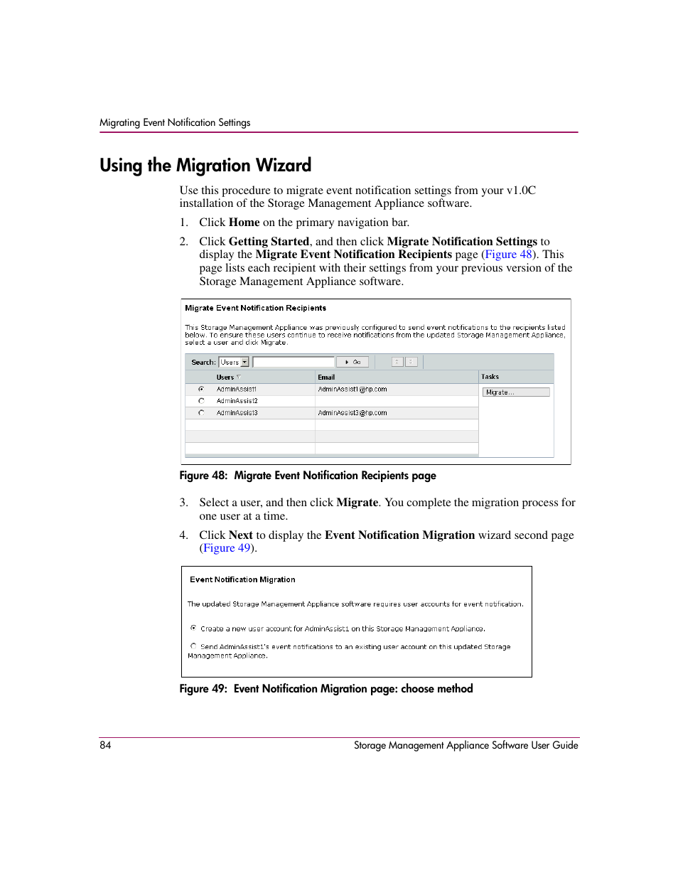 Using the migration wizard | HP OpenView Storage Management Appliance and Software User Manual | Page 100 / 132