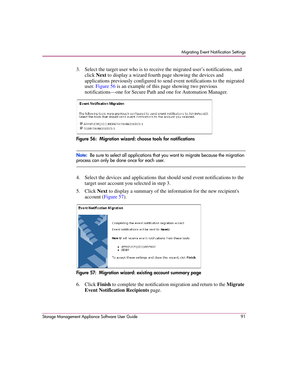 Migration wizard: choose tools for notifications | HP OpenView Storage Management Appliance and Software User Manual | Page 107 / 132