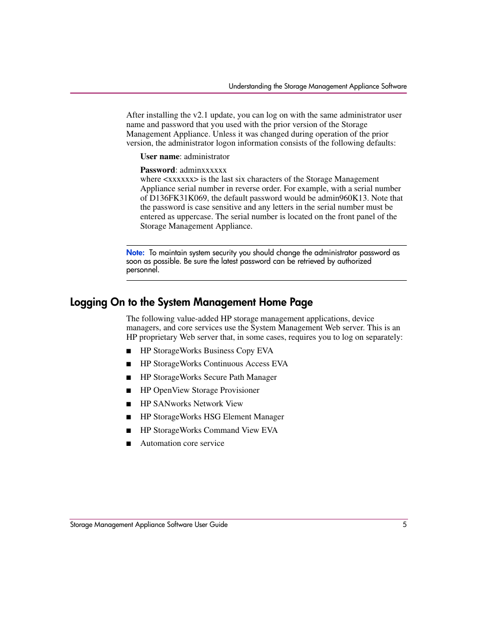 Logging on to the system management home page | HP OpenView Storage Management Appliance and Software User Manual | Page 21 / 132