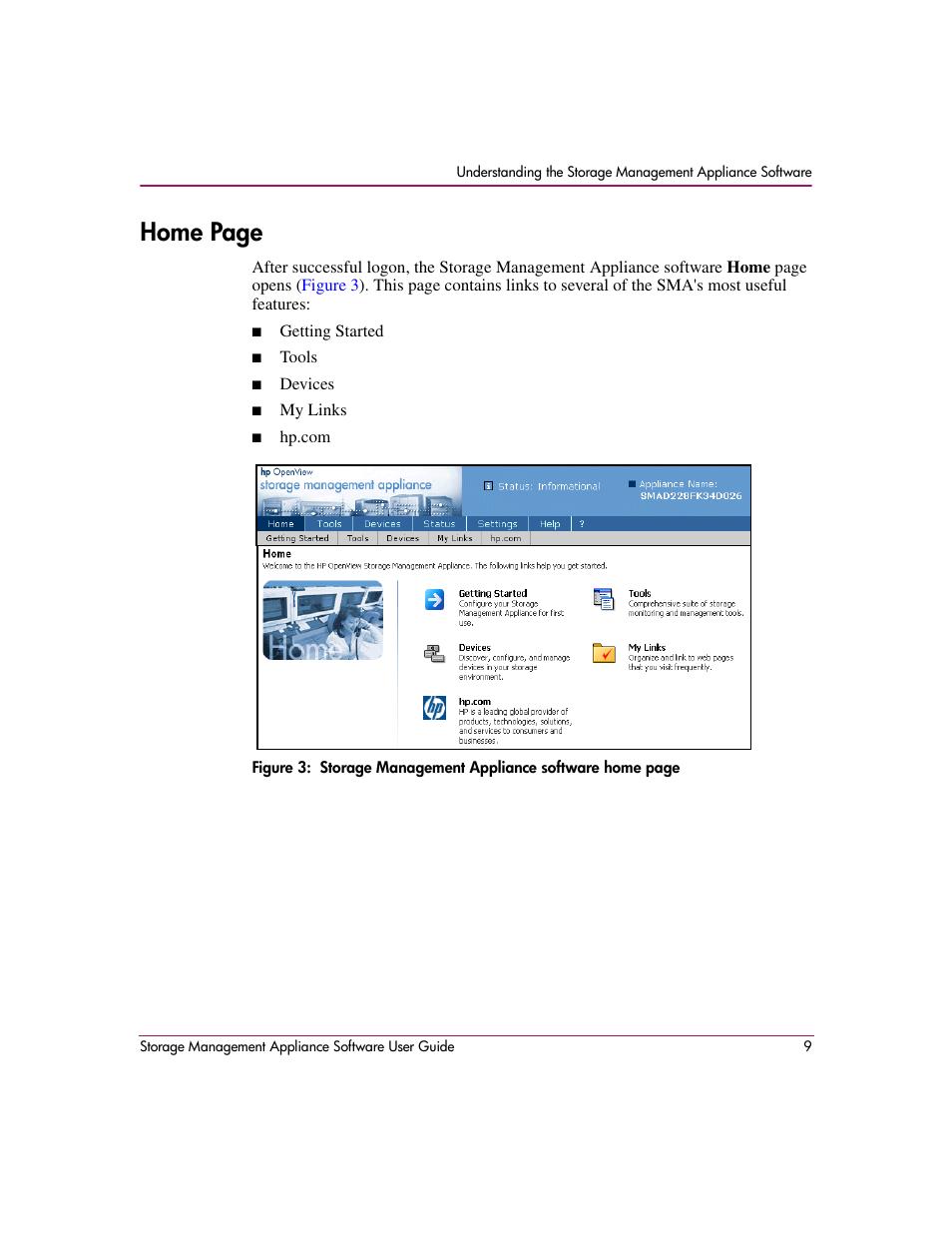 Home page | HP OpenView Storage Management Appliance and Software User Manual | Page 25 / 132