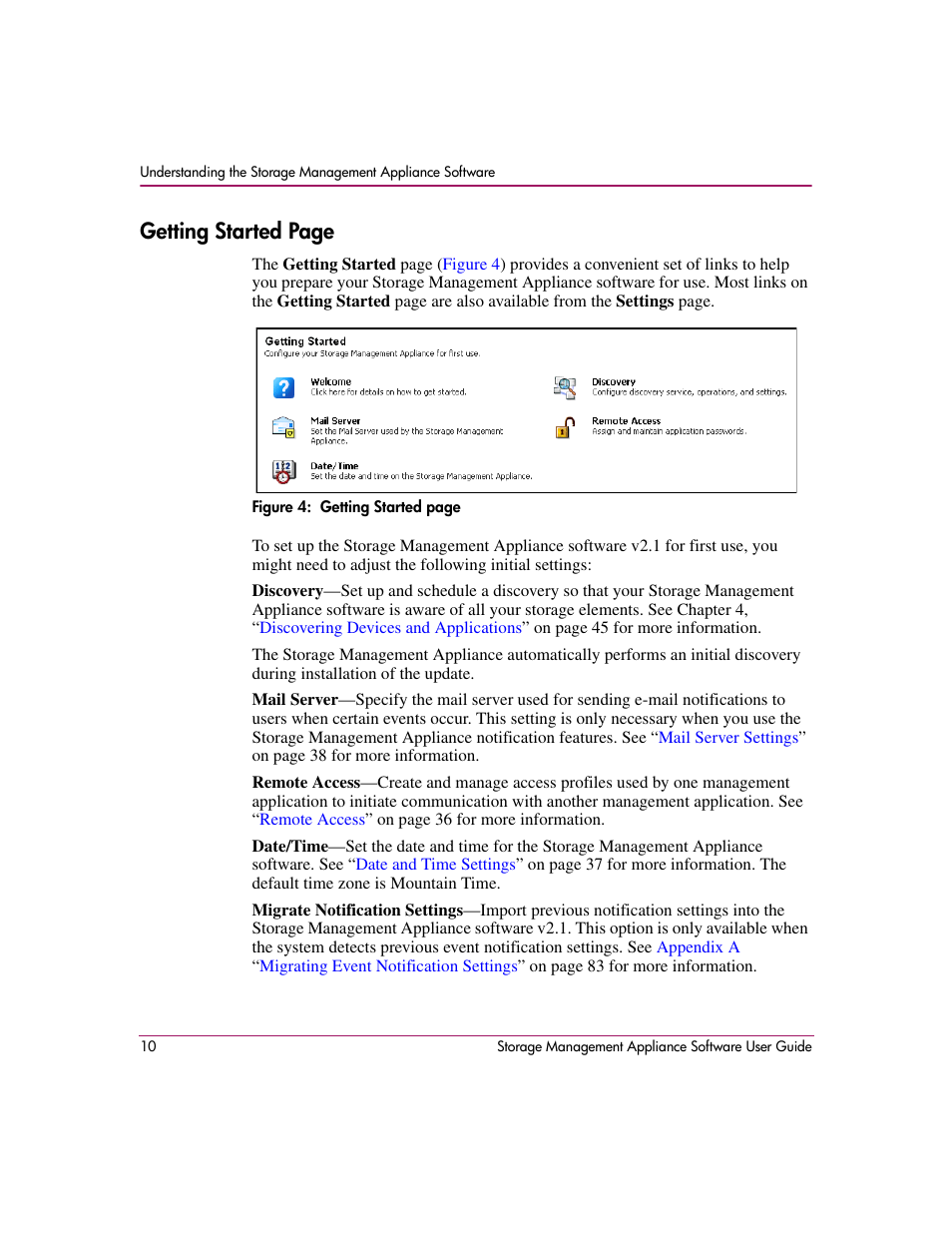 Getting started page | HP OpenView Storage Management Appliance and Software User Manual | Page 26 / 132