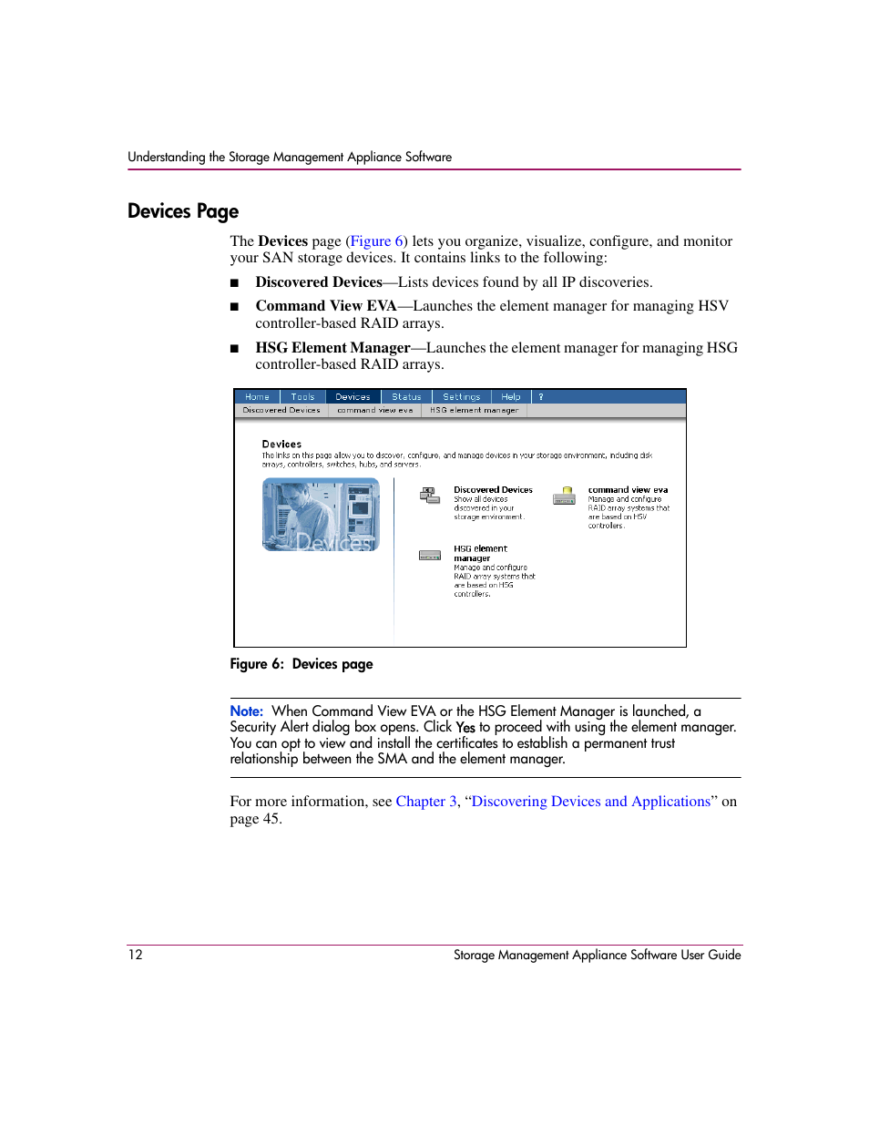 Devices page | HP OpenView Storage Management Appliance and Software User Manual | Page 28 / 132