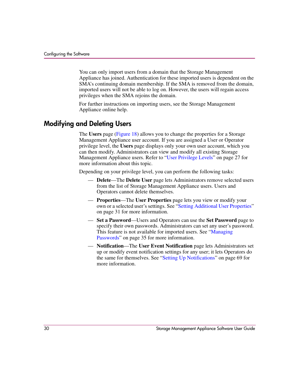 Modifying and deleting users | HP OpenView Storage Management Appliance and Software User Manual | Page 46 / 132